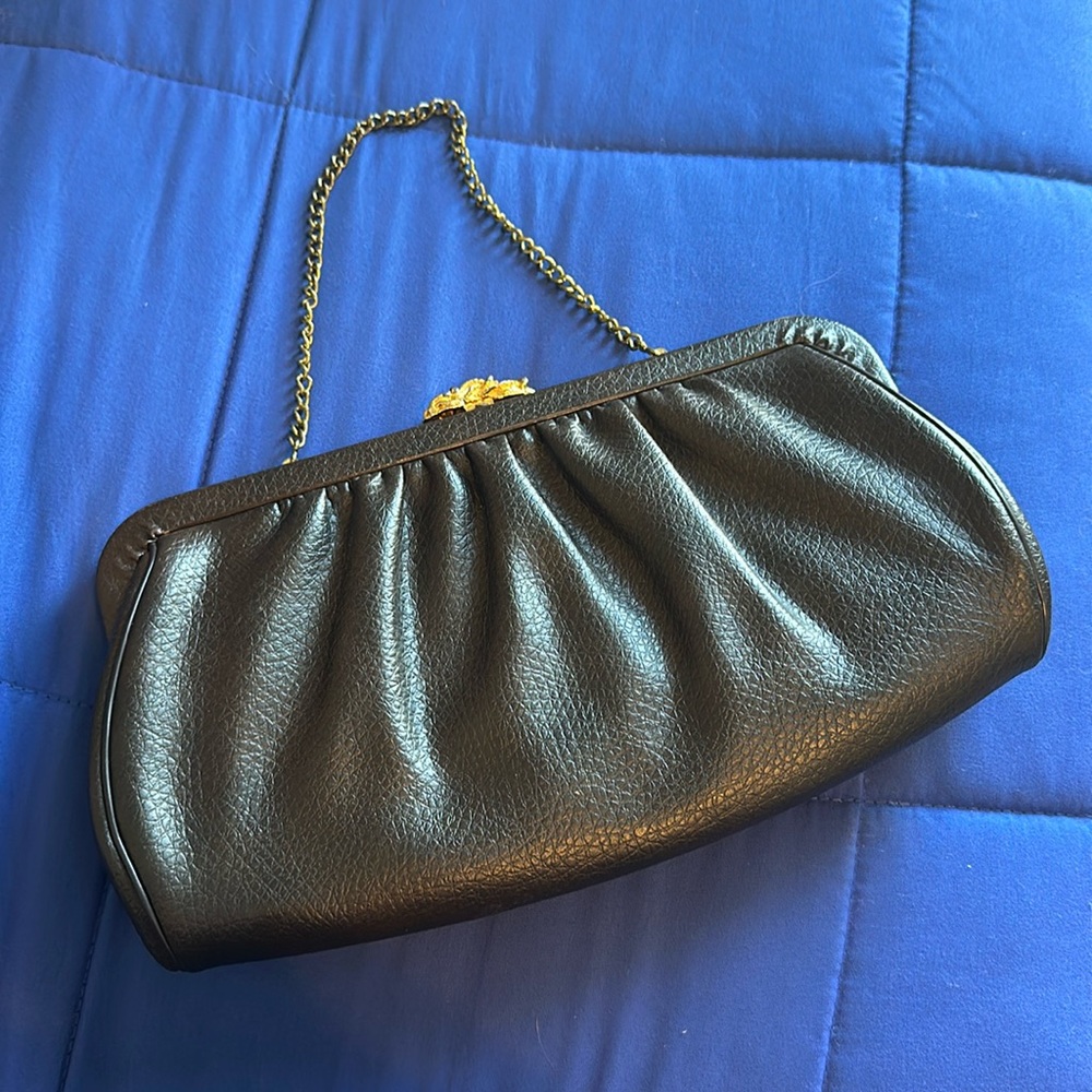 Dark Brown Vintage Clutch with Nautical Lining